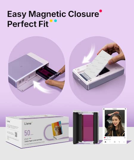 Liene® Pearl N200 Pro 2" x 3" Dye-Sublimation Photo Paper & Ink Cartridges